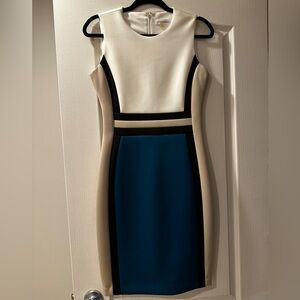 Calvin Klein White and Blue Bodycon Midi Dress for Cocktail